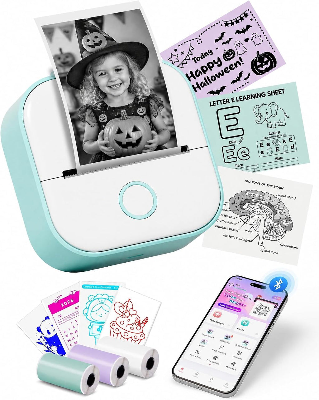 Mini Sticker Printer-T02 Mini Thermal Printer AI Sticker Maker with 600 Pcs by Memoking