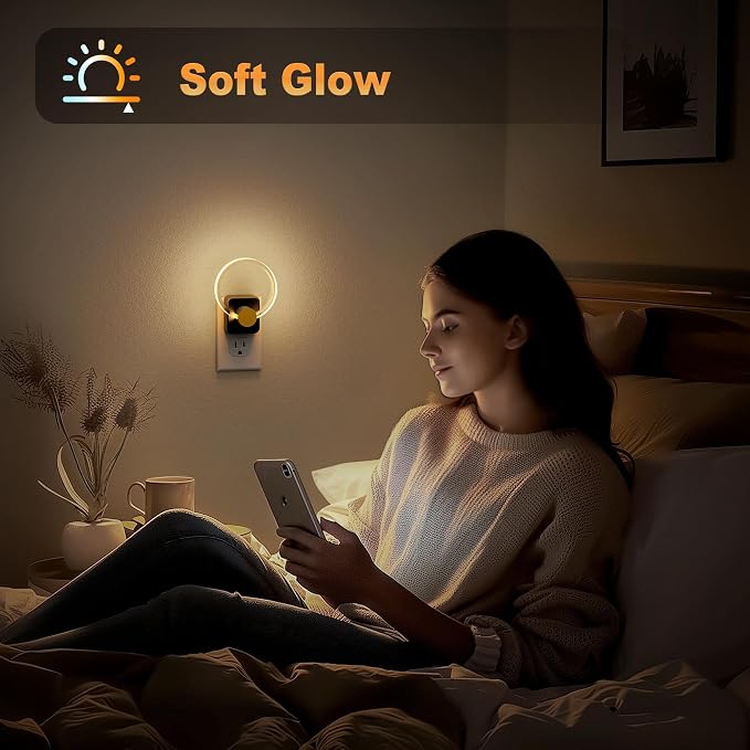 JandCase Night Light, Night Lights Plug into Wall, Dimmable Nightlight | 2 Pack,Dusk to Dawn Sensor, 180° Rotatable Round Plug in Nightlights, LED Circle Acrylic Night Light for Bathroom Kids - Image 6