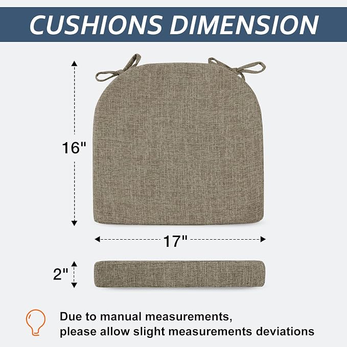 Basic Beyond Chair Cushions for Dining Chairs with Ties and Removable Cover, 2" Thick Seat Cushions for Kitchen Chairs, Set of 4, 17" x 16", Khaki - Image 2