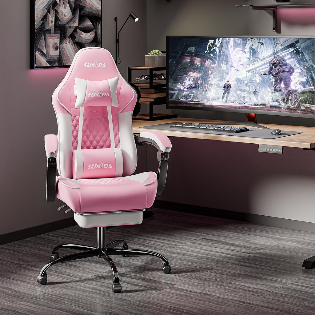 Ergonomic Video Gamer Chairs Gaming Computer Chairs Gamer Chairs for Adults Massage Lumbar Support Swivel Height Adjustable Headrest Backrest - Image 2