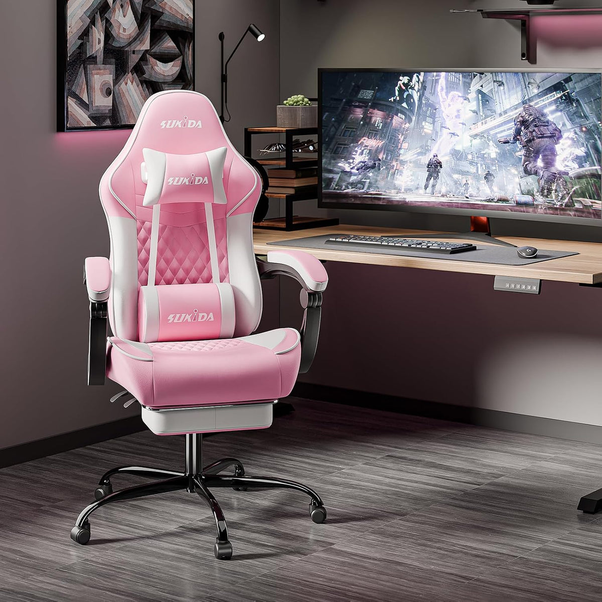 Ergonomic Video Gamer Chairs Gaming Computer Chairs Gamer Chairs for Adults Massage Lumbar Support Swivel Height Adjustable Headrest Backrest - Image 2
