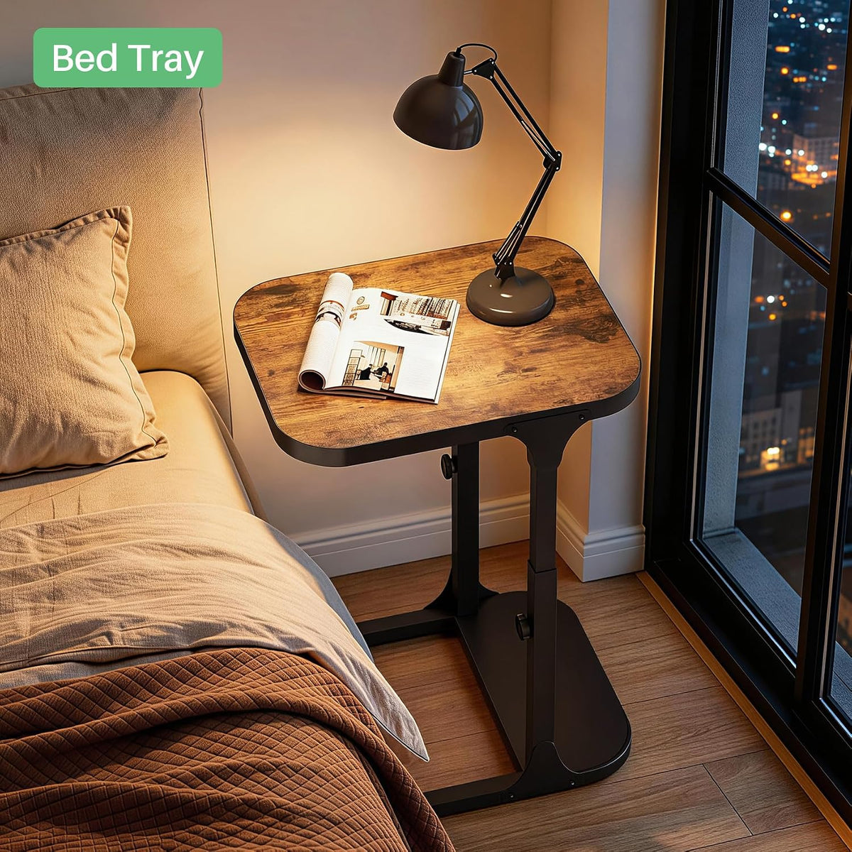 Kitstorack Ultra Stable & Durable End Table, Ajustable Height C Shaped Side Table for Couch, Sofa Side Table with Thickened Metal Frame for Living Room, Bedroom, Rustic - Image 2