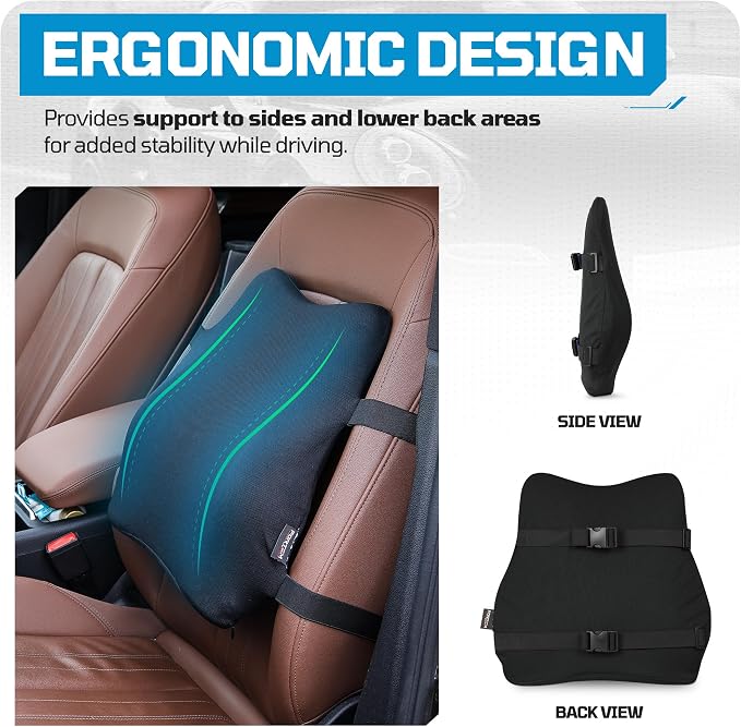 FORTEM Lumbar Support Pillow for Car - Memory Foam Back Pillow for Driving | Ergonomic Design for Comfort Sitting | Promotes Back Pain Relief | Adjustable Straps | Washable Cover - Image 5