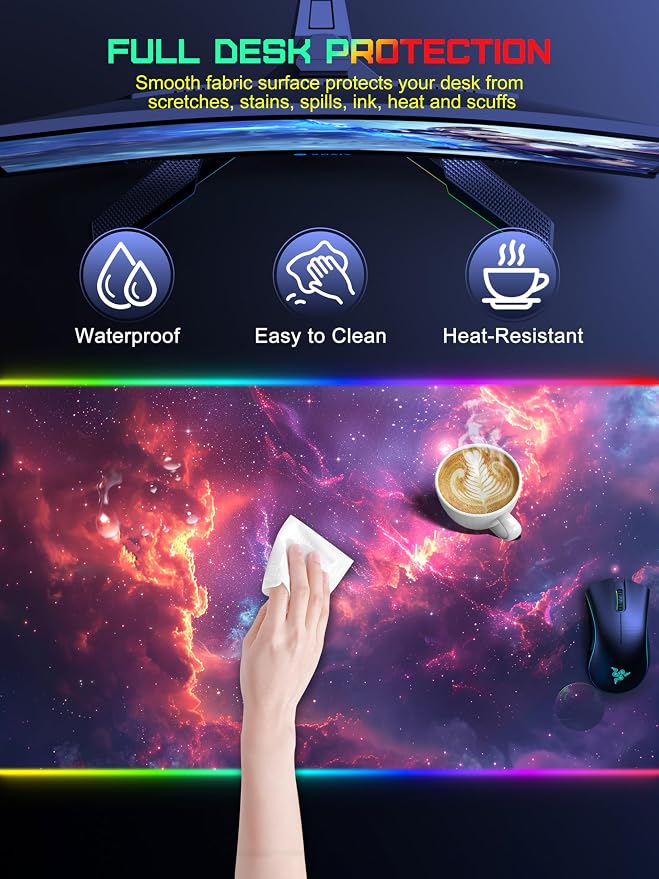 TopMade Wireless Charging Mouse Pad, RGB Gaming Mousepad Home Office Desk Pad, 31.5” x 15.8” Large Desk Mat, Waterproof Keyboard Pad, Red Nebula (Includes 20W PD Power Adapter & 6.56ft Woven Cable) - Image 6