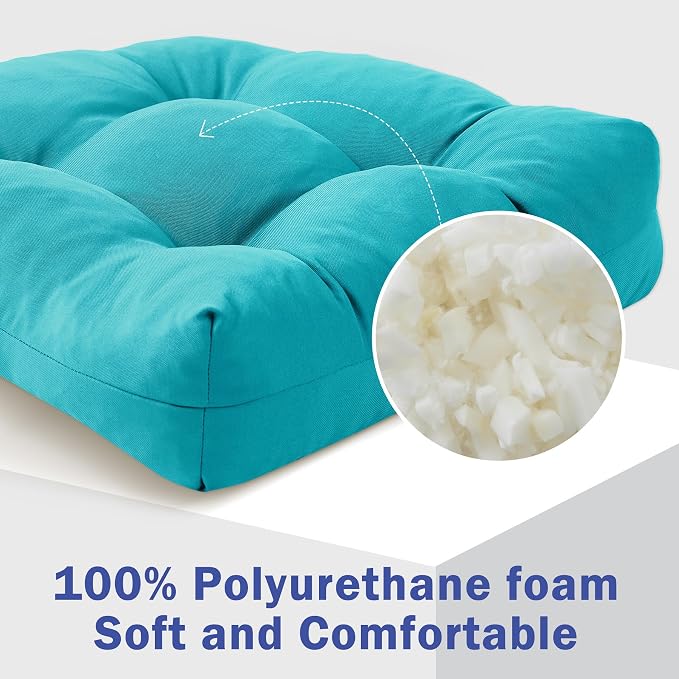 IPYNBAP Outdoor Chair Cushions Set of 4, Patio Chair Cushions with Ties, 19x19+5” Tufted Outdoor Seat Cushions, Waterproof Patio Furniture Cushions, Outdoor Dining Chair Pads, Teal - Image 4