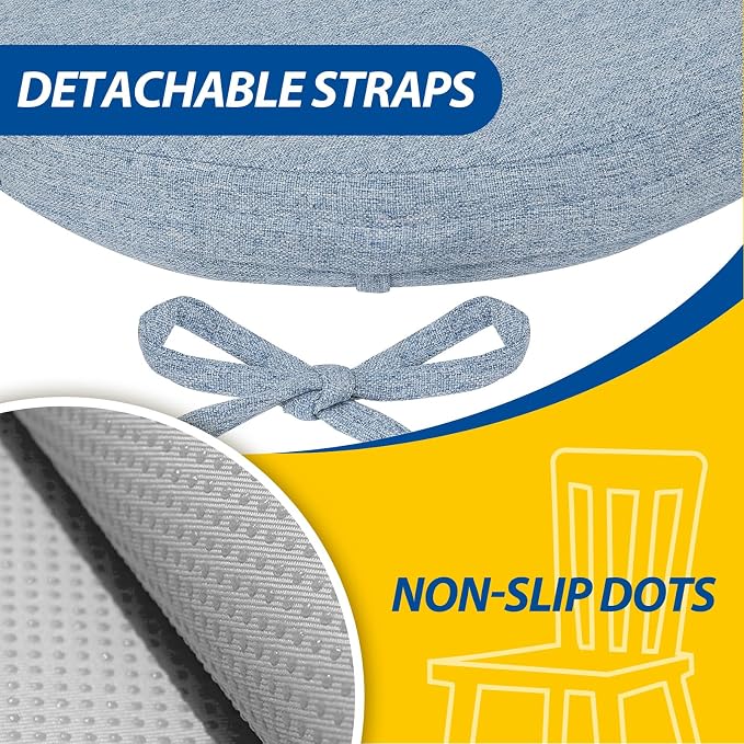 AAAAAcessories D-Shaped Chair Cushions, 2" Thick Dining Chair Pads with Ties and Removable, Machine-Washable Cover, 17" x 16", Set of 4, Light Blue - Image 5
