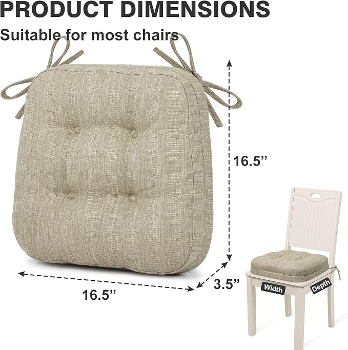 Shinnwa Dining Chair Cushions Set of 2, Dual-Layer Memory Foam Kitchen Chair Cushions, Patented Design Seat Pads with Ties, 16.5 x 16.5 x 3.5in, 2 Pack, Beige - Image 6