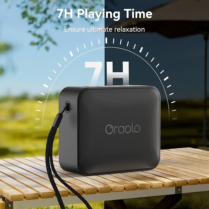 Oraolo Bluetooth Speaker, IPX7 Waterproof Portable with Stereo Sound, Bluetooth 5.4, TWS Pairing, Support AUX/TF Card, Small Wireless Speaker for Home, Shower, Outdoors, Travel, Black - Image 5