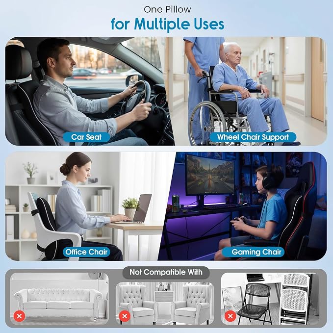 RUKHS Lumbar Pillow, Back Support for Office Chair and Car, Memory Foam | lumbar support for car, back support pillow for office chair, dual adjustable straps, breathable mesh, supports up to 300 lbs - Image 7