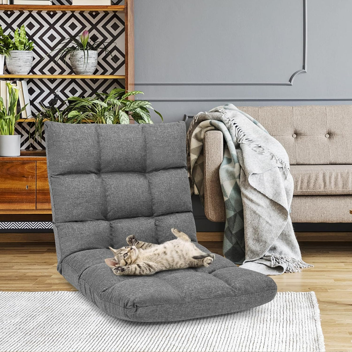 Video Gaming Floor Chair with Adjustable 14-Position Memory Foam, Folding Floor Sofa Chair Lounger Folding Sleeper Bed Couch Recliner, Lazy Sofa Lounger for TV, Reading, Relaxing (Grey) - Image 2