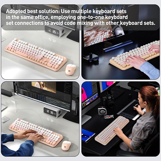 2.4GHz Wireless Keyboard and Mouse Set with Switch Button - Full-Size Keyboard - Compatible for Windows/Laptop/PC/Notebook/Smart TV and More - Pink - Image 7