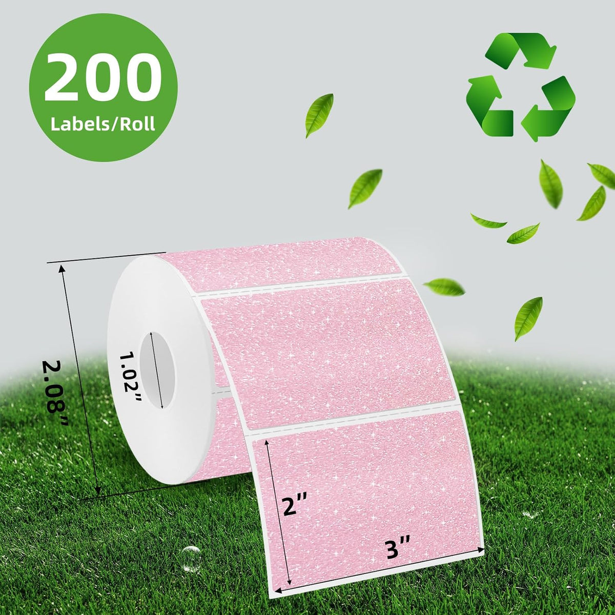 3" x 2" Holographic Pink Thermal Labels, Pastel Pink Glitter Thermal Stickers, 200/Roll - Image 2