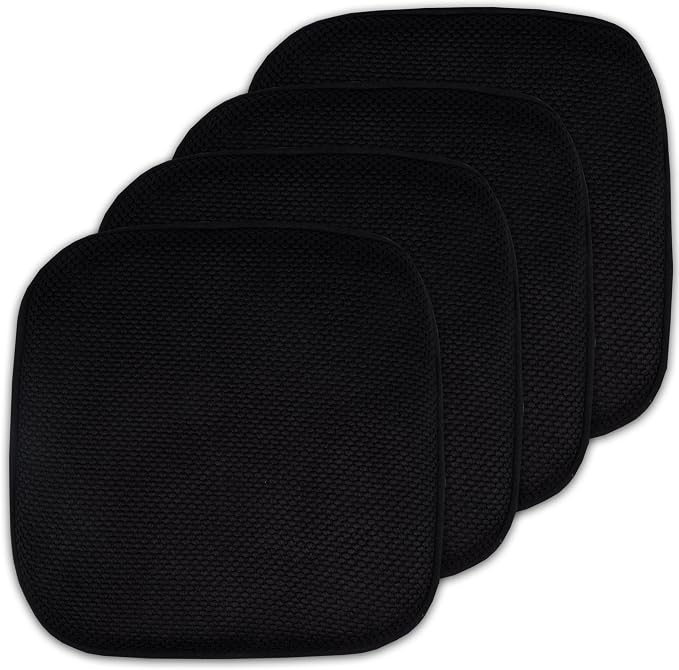 Sweet Home Collection 4 Pack Memory Foam Honeycomb Nonslip Back 16" x16" Chair/Seat Cushion Pad, Black by SweetHomeCollection