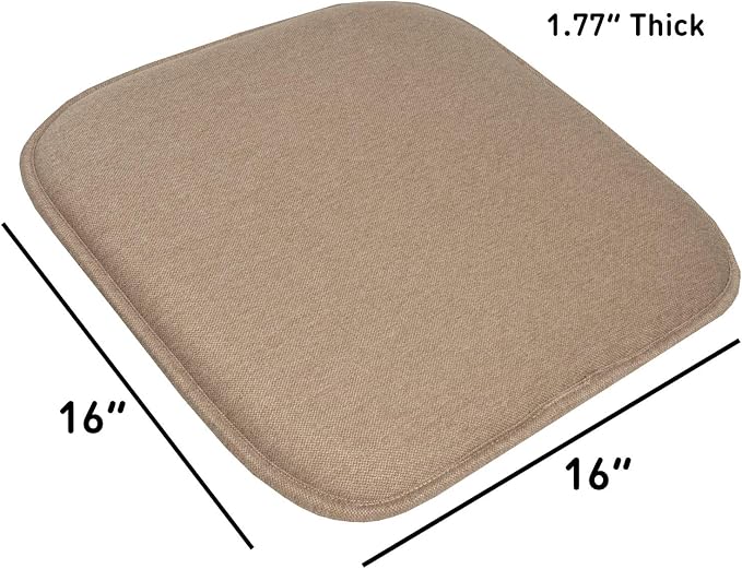 Sweet Home Collection Chair Cushion Memory Foam Pads Honeycomb Pattern Slip Non Skid Rubber Back Rounded Square 16" x 16" Seat Cover, 4 Pack, Charlotte Taupe - Image 4