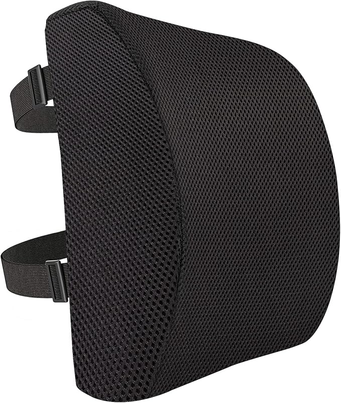 Amazon Basics Rectangular Memory Foam Back Support Cushion for Office Chairs, Non-Slip Base for Long Sitting, Black - Image 2