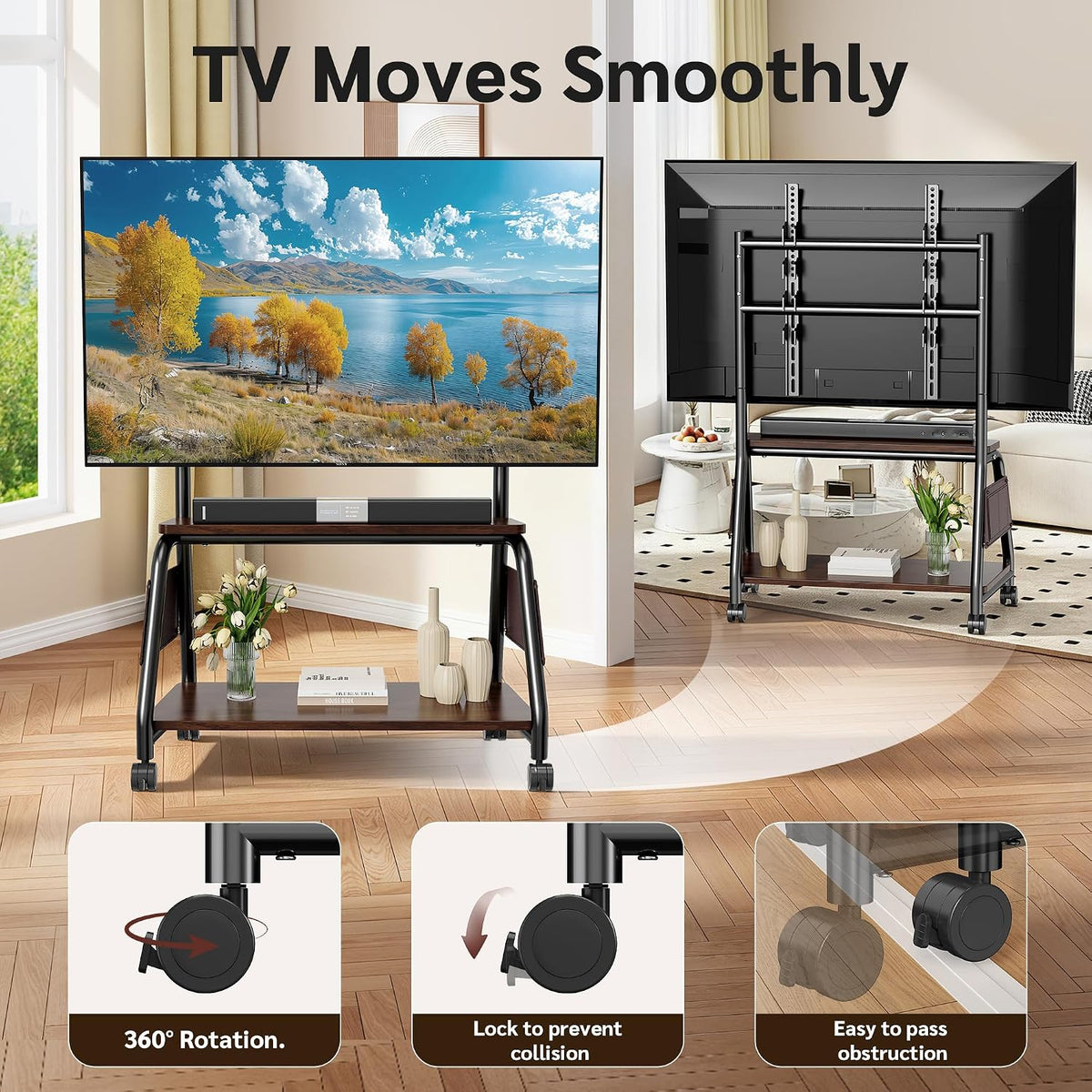 Mobile TV Stand on Wheels for 32-75 Inch TVs Heavy-Duty Rolling TV Cart - Image 3