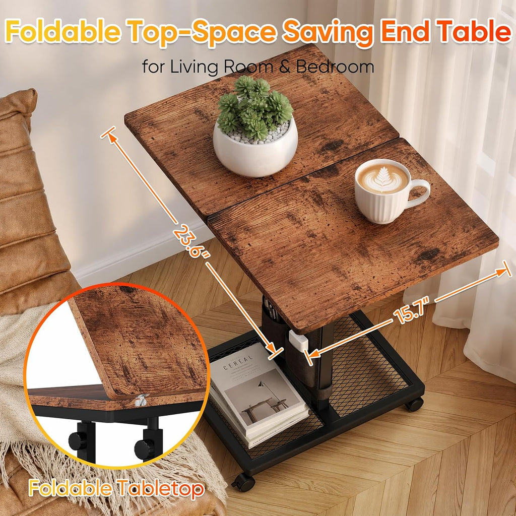 Aduanbang TV Tray Table, C-Shaped End Table, 6-Level Adjustable Height,Sofa Side Desk for Couch, Bed, Chair, Living Room (Brown) - Image 4