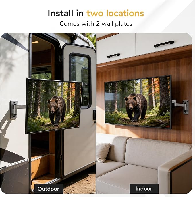 Mount-It! Lockable RV TV Mount for Camper, Trailer, Motorhome, Truck & Boat, Full Motion, Quick Release, Rust-Resistant Aluminum, Dual Wall Plates for Indoor & Outdoor, 19-43 TVs, 33 lbs, VESA 200x200 - Image 8