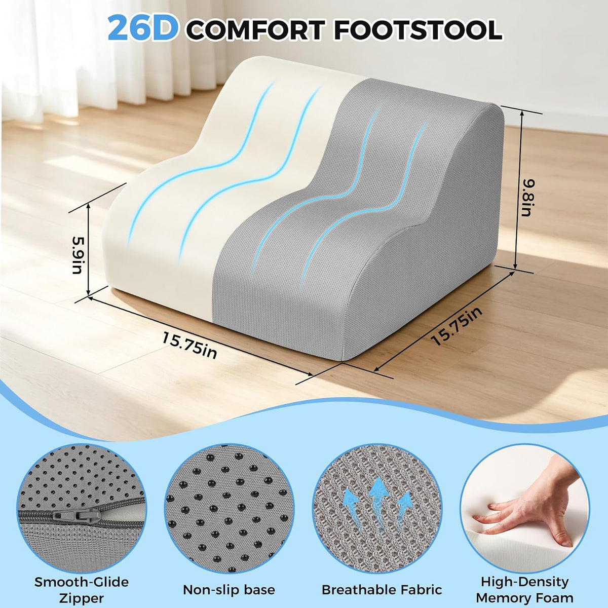 26D Foot Rest for Under Desk at Work, Ergonomic Memory Foam, Grey - Image 3