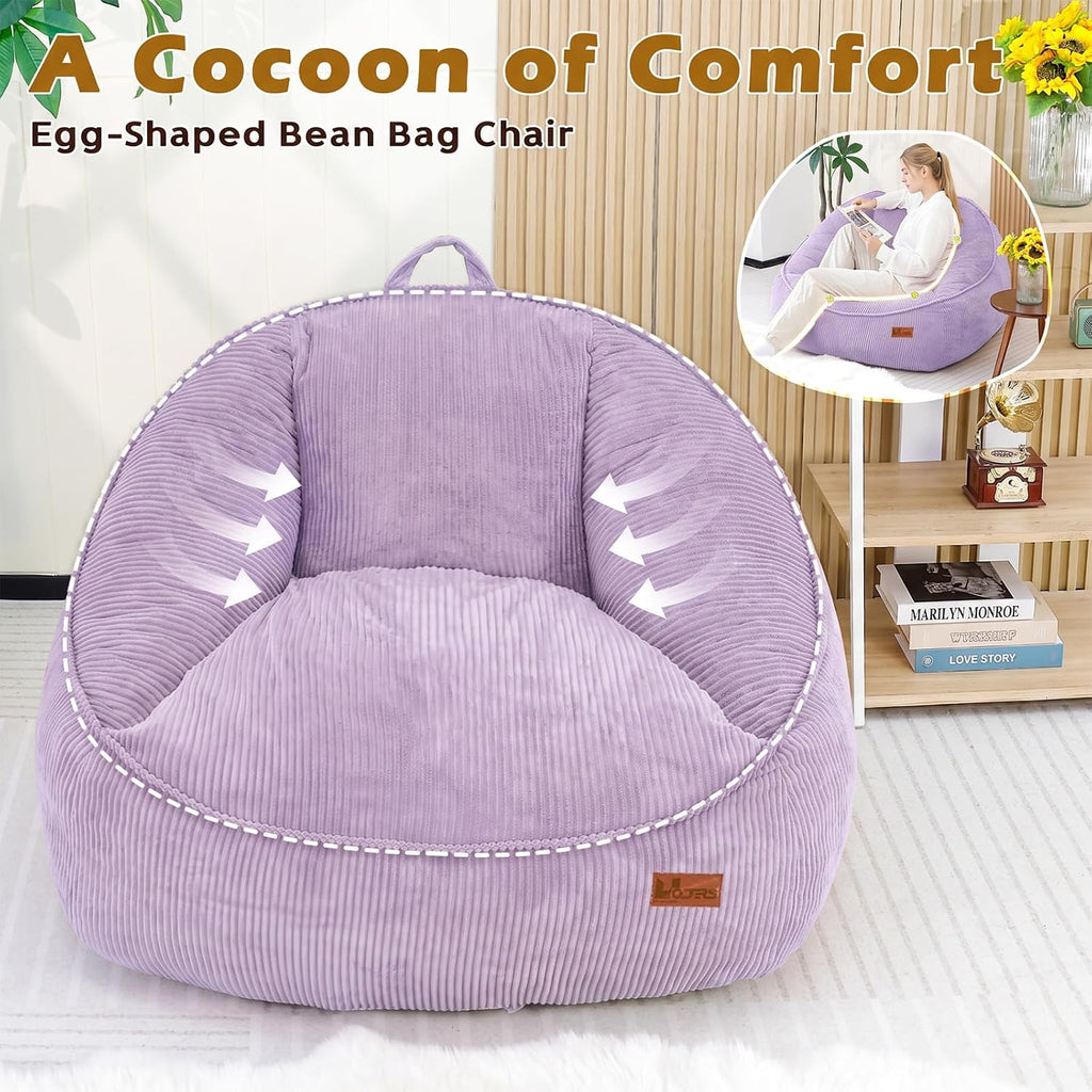 Giant Bean Bag Chair for Adults, Teens and Kids, Cozy Fluffy Corduroy Beanbag Chair with Filler, Large Floor Lounge Sofa for Living Room, Bedroom, Dorm, Gaming and Reading(L-Lightpurple) - Image 8