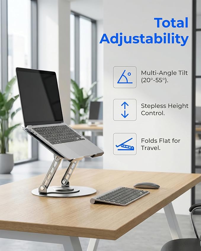 Compatible 360° Rotating Adjustable Laptop Stand, Fully Foldable Dual Rotary Shaft Laptop Riser Portable Standing Desk, Fits MacBook & All 10-15 Inch Laptops - Grey - Image 5