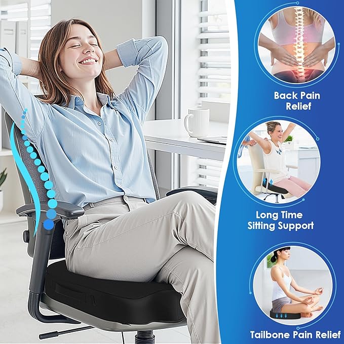 Seat Cushion for Office Chair, Car, Memory Foam, Black XX-Large | For Back, Coccyx, Sciatica, Tailbone Pain, Ergonomic Design, Non-Slip, Desk Wheelchair Use, Supportive Butt Pillow, For Man - Image 5