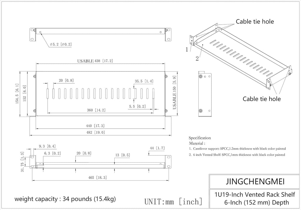 2 Pack of 1U Vented Cantilever Server Rack Mount Shelf 6" Deep - Image 7