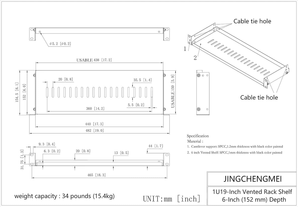 2 Pack of 1U Vented Cantilever Server Rack Mount Shelf 6" Deep - Image 7