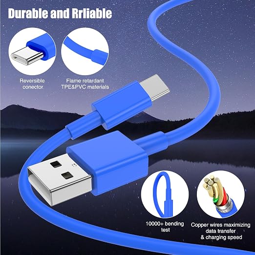 3-Pack Blue [3.3FT+3.3FT+6FT] USB A to USB C Cable, Compatible with iPhone 15/16, iPad, Samsung, MacBook, PS5 and More, Fast Charging, Carplay Cable - Image 7