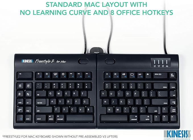 KINESIS Freestyle2 Ergonomic Keyboard w/ VIP3 Lifters for Mac (9" Separation) - Image 2