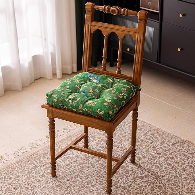 vctops Farmhouse Bird Print Chair Cushions with Ties U-Shaped Soft Comfortable Chair Pads Non Slip Seat Cushions for Indoor Dining Room and Kitchen Chairs(Green,16"x16") - Image 2