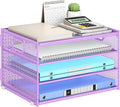 Subekyu Paper Letter Tray Organizer for Desk, Purple Metal Mesh Desk File Sorter Organizer with Handle and 2 Sliding Trays for Home Office School Supplies Organization by SUBEKYU