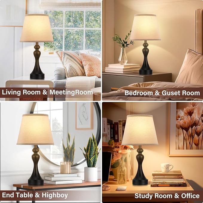 Touch Lamps for Nightstand, 3 Way Dimmable Bedside Lamps with USB C+A Ports | Touch Control, LED Bulb Included, Small Black Table Lamp for Bedroom, Night Stands, End Table, Gift，Corded - Image 4