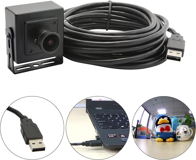 ELP Mini Aluminum Black Case USB Security Camera with 170degree Wide Angle Fisheye Lens USB2.0 Lightburn Camera for Home Security and Machine Vision System,9.9ft/3m Cable for PC, Laptop, Jetson Nano - Image 3