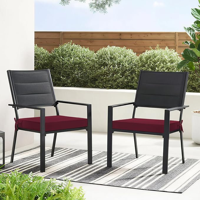 Basic Beyond Outdoor Chair Cushions for Patio Furniture, Waterproof Outdoor Seat Cushions Set of 4 19 x 19, Patio Chair Cushions Set of 4 with Ties and Handle, Burgundy - Image 8