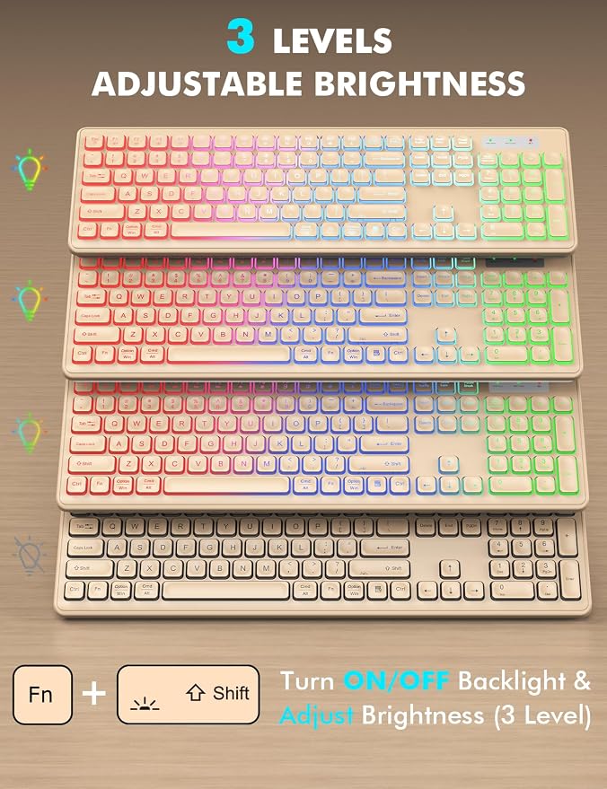 Wireless Keyboard and Mouse Combo with RGB Backlit, Rechargeable | Light Up Letters, Full-Size, Soft Typing, Sleep Mode, 2.4GHz Quiet Keyboard Set for Mac, Windows, Laptop, PC, Trueque KM42Pro - Image 2
