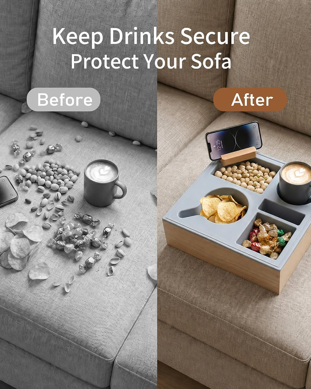 Couch Tray with Cup Holder, Sofa Arm Couch Caddy, Spill Resistant Organizer - Image 3