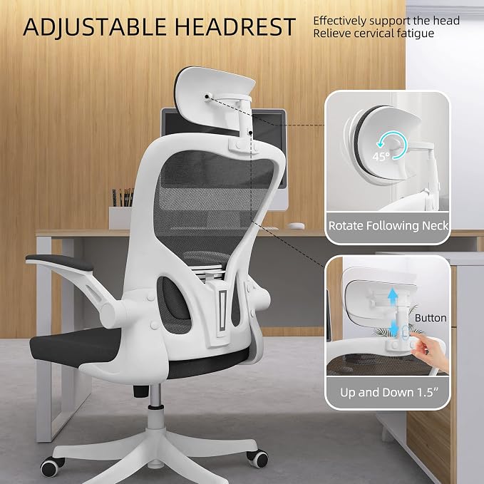 Monhey Office Chair, Ergonomic Office Chair with Lumbar Support & 3D Headrest & Flip Up Arms Home Office Desk Chairs Rockable Computer Chair Multi-Angle from 90° to 130° with 350LBS CapacityChair - Image 9
