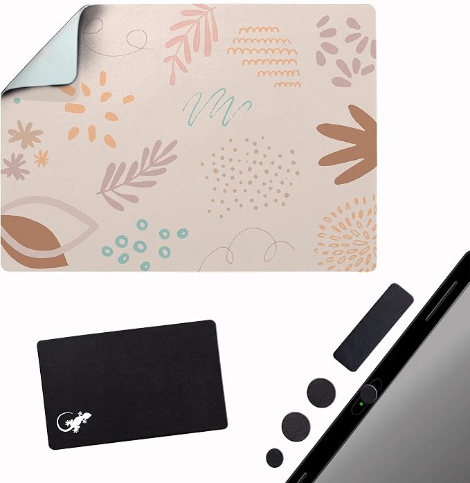Mouse Pad Adhesive Bottom - Sticks to Any Surface - Portable - Webcam Covers and Screen Cleaner Included (Pastel Leaves) by GeckoTravelTech