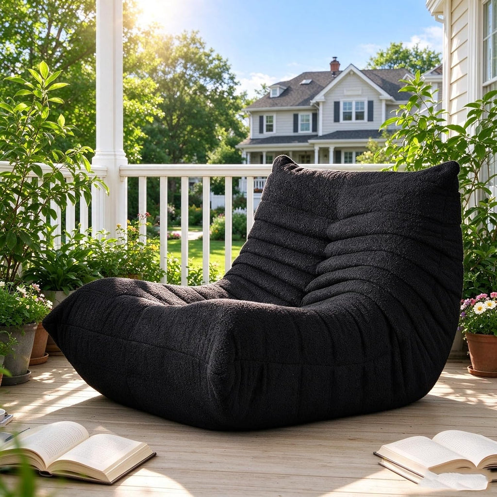 Giant Bean Bag Chair for Adults,Comfy Lazy Fireside Accent Chair with Memory Foam,Cozy Single Floor Sofa Couch Boneless Chaise Lounge for Living Room Bedroom Gaming Room(Black,1Seater) by B.Sauraseng