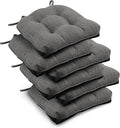 downluxe Indoor Chair Cushions for Dining Chairs, Tufted Overstuffed Textured Kitchen Chair Pads with Ties and Non-Slip Backing, 15.5" x 15.5" x 4", Dark Grey, 6 Pack by Downluxe