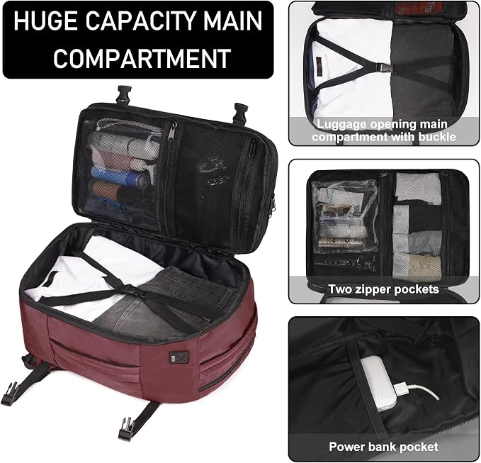 ECOHUB Travel Backpack 18x14x8 Spirit Airlines Personal Item Bag Carry On Backpack 13 Pockets Large Work Casual Daypack for men Airline Approved Waterproof Gym Backpack with Charging Port, Red | Casual Backpack for Men Water Resistant Laptop Bag with 1... - Image 3