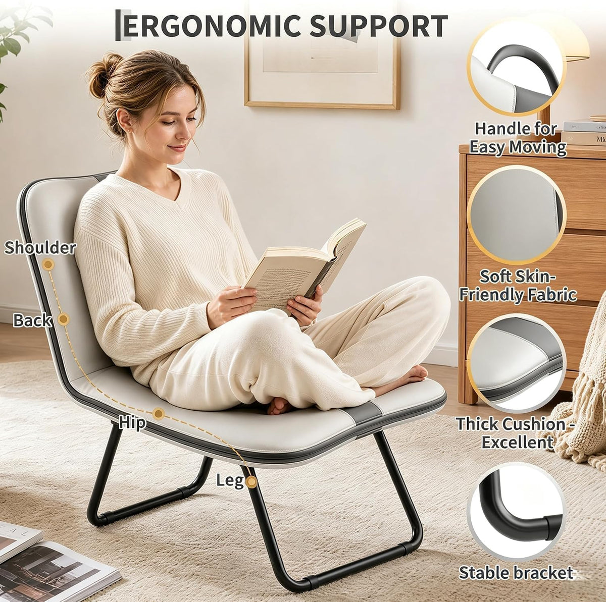 IDEALHOUSE Folding Floor Chair with Back Support and Carry Handle - Image 4