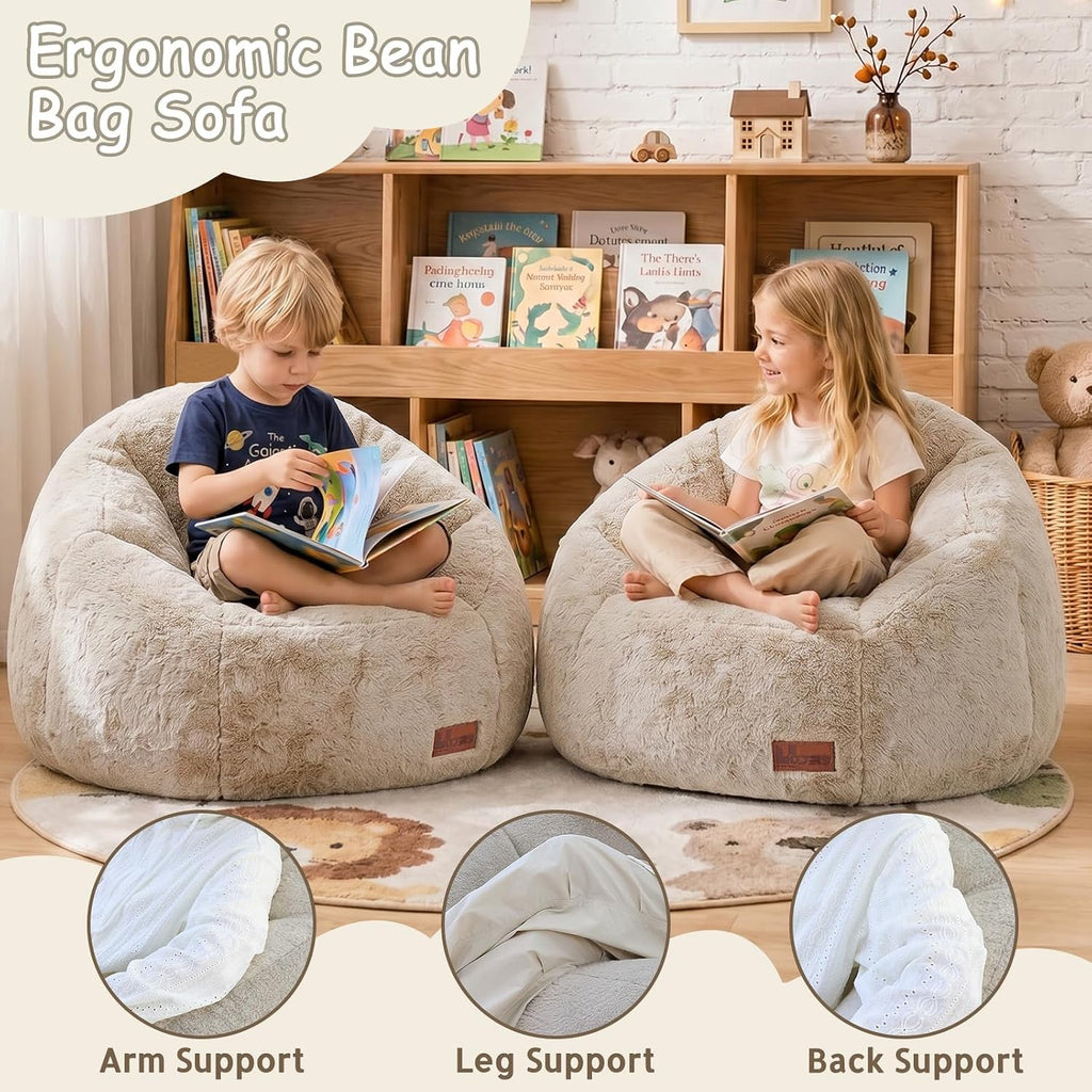 Bean Bag Chair for Kids, Cozy Fluffy Beanbag Chairs with Filler for Teens and Kids, Floor Lazy Sofa for Living Room, Gaming & Reading(S-Champagne) - Image 3
