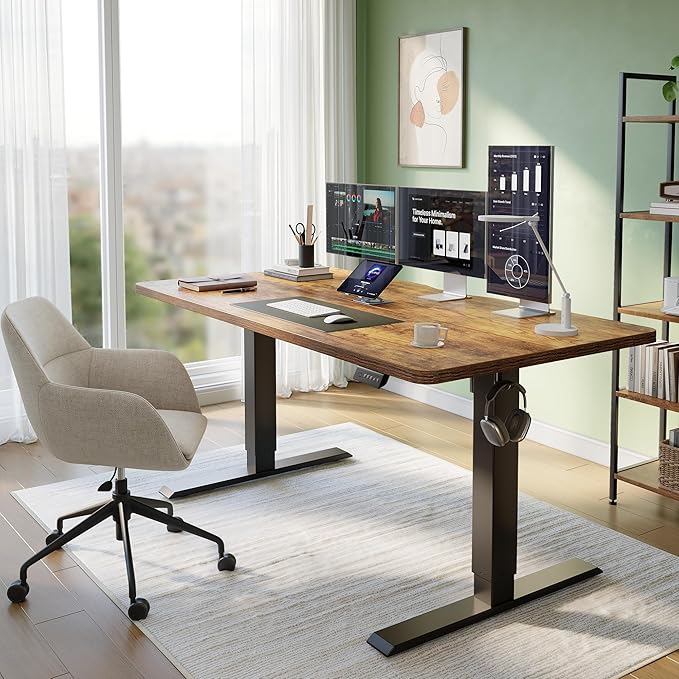CubiCubi 55 x 24 Standing Desk, Height Adjustable Electric Computer Desk, Sit Stand up Home Office Workstations, Rustic Brown - Image 2