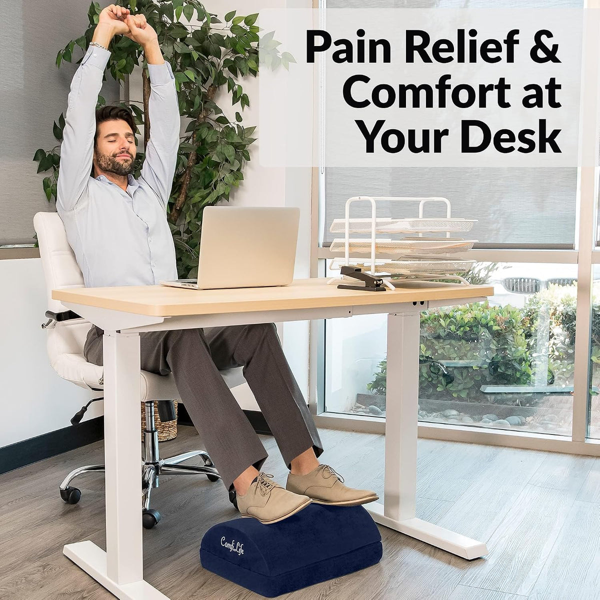 ComfiLife Foot Rest for Under Desk at Work – Adjustable Height Memory Foam Foot Stool for Under Desk, Office Chair & Gaming Chair – Ergonomic Footrest for Back & Hip Pain Relief (Navy) - Image 8