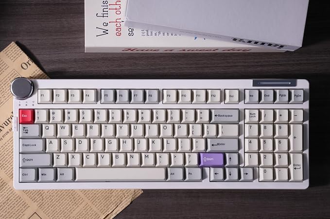 ZORNHER ZH980 Pro Wireless Mechanical Keyboard with Metal Knob,95% Thocky Gaming Keyboard with Number,Creamy Keyboard with Number Pad,Creamy Sounding Switches,QMK/VIA,Classic Vintage Retro White - Image 3