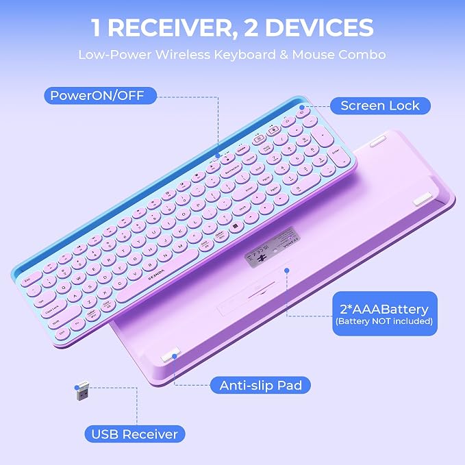 seenda CU-301 Bluetooth Keyboard for iPad,Blue&Purple | Bluetooth+2.4G combo with tablet holder, full-size keys and quiet clicks for iPad, iPhone, Mac, Windows and Android. - Image 5