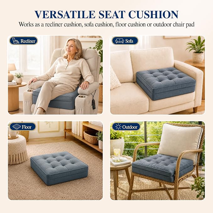 Allaboutsla Recliner Seat Cushion, 20x20x5 Lift Chair Cushion for Elderly | Thick Dual-Layer Recliner Cushion Adds Height, Comfy Recliner Cushions for Long Sitting, Non-Slip Chair Pad for Recliner Gray - Image 7