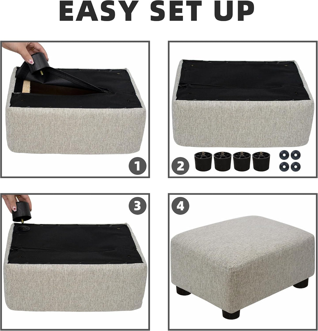 CAROLMADE Small Foot Stool Ottoman Footstool with Legs Under Desk Footrest for Living Room Bedroom and Office,Linen-Beige - Image 7